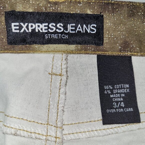 Express Jeans Womens 3/4 Camouflage Gold‎ Brown Metallic Stretch Snakeskin - Picture 7 of 11